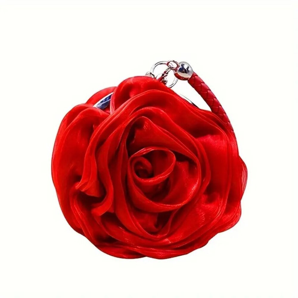 Prom / Wedding Red Rose Satin Clutch Elegant Floral Evening Bag w/ Handle - Picture 6 of 12
